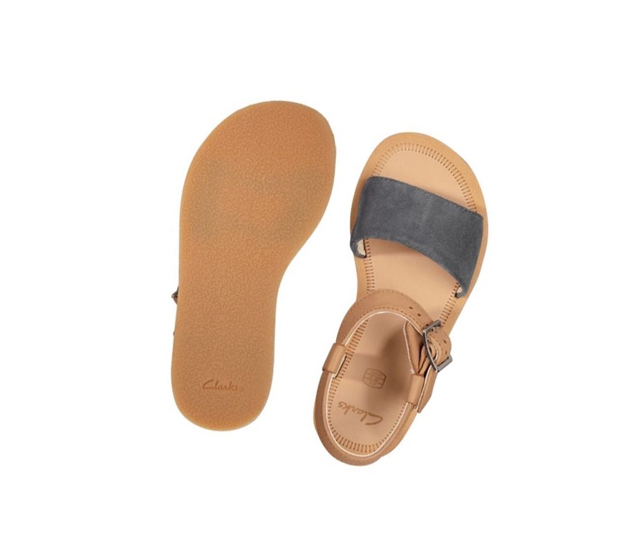 Clarks Skylark Hope Leder Lässige Sandalen Mädchen Tiefesblau Braun | LGWH45903
