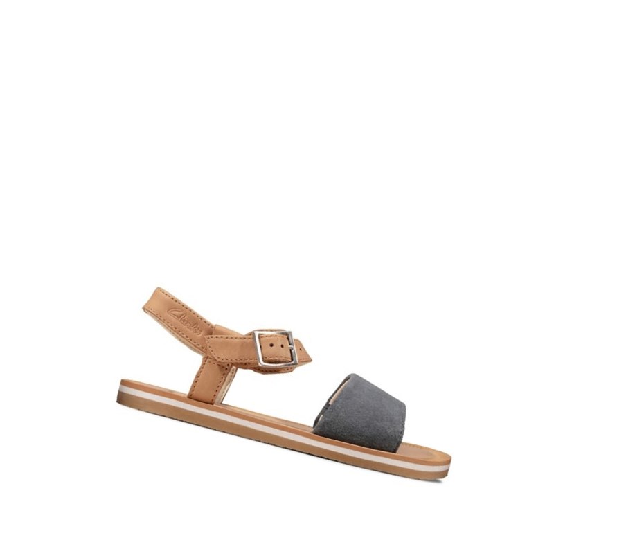 Clarks Skylark Hope Leder Lässige Sandalen Mädchen Tiefesblau Braun | LGWH45903