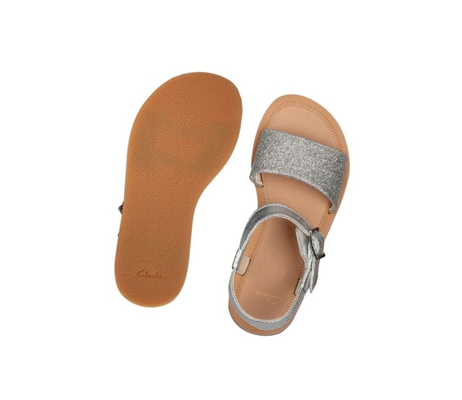 Clarks Skylark Hope Leder Lässige Sandalen Mädchen Silber | NKGH08691