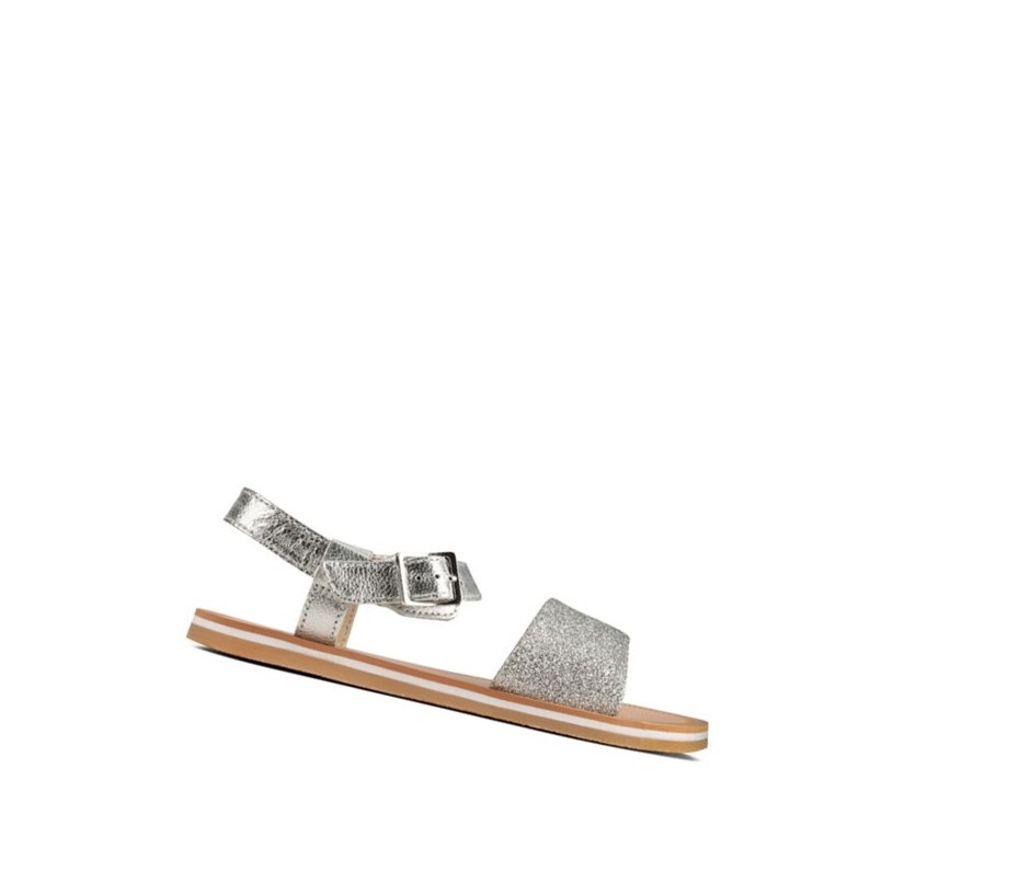 Clarks Skylark Hope Leder Lässige Sandalen Mädchen Silber | NKGH08691