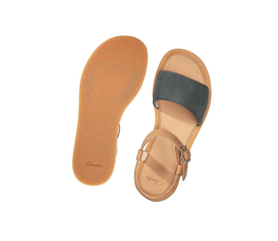 Clarks Skylark Pure Wildleder Lässige Sandalen Mädchen Tiefesblau Braun | HPIX91205