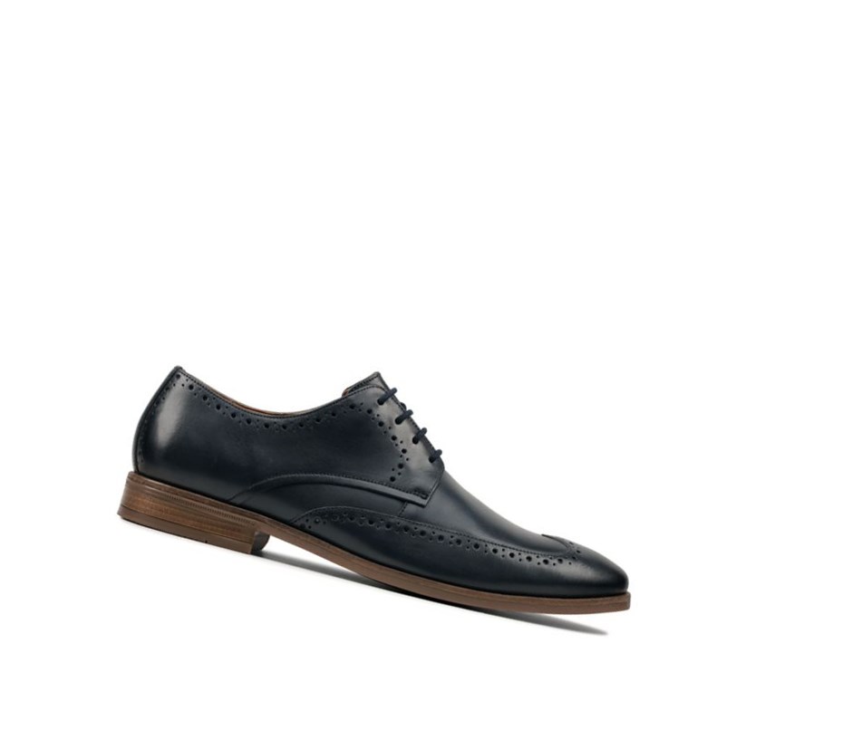 Clarks Stanford Limit Leder Lederschuhe Herren Navy | JMWF58610