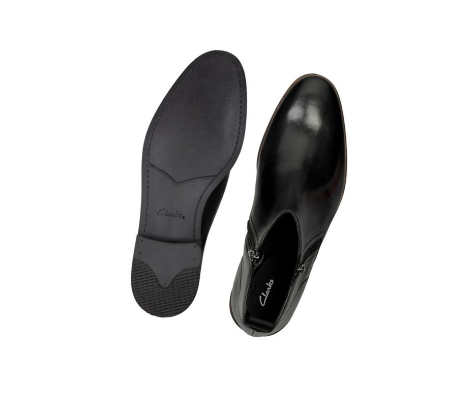 Clarks Stanford Zip Leder Chelsea Boots Herren Schwarz | GEIW14865