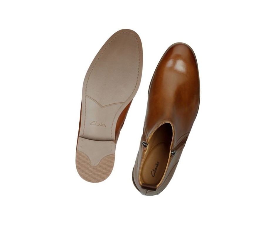 Clarks Stanford Zip Leder Chelsea Boots Herren Braun | UNFB60157