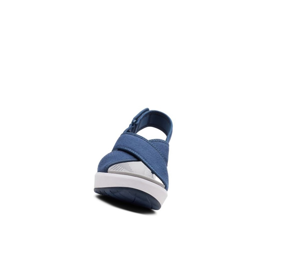 Clarks Step Cali Cove Textil Keilabsatz Sandalen Damen Navy | WTMP50439