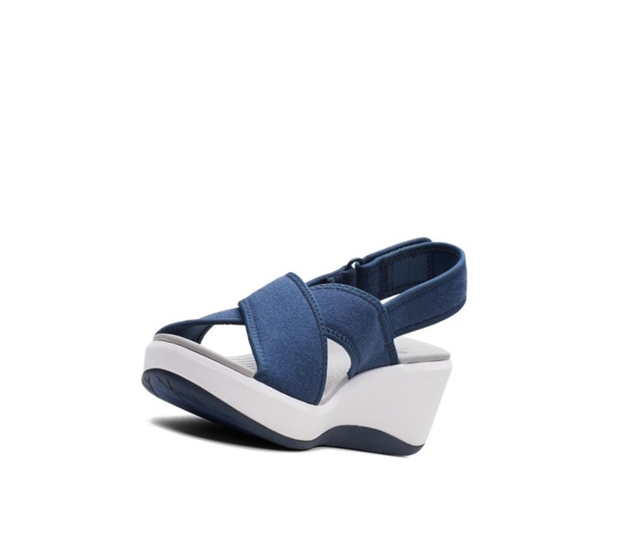 Clarks Step Cali Cove Textil Keilabsatz Sandalen Damen Navy | WTMP50439