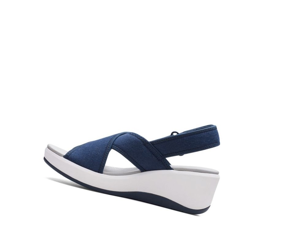 Clarks Step Cali Cove Textil Keilabsatz Sandalen Damen Navy | WTMP50439