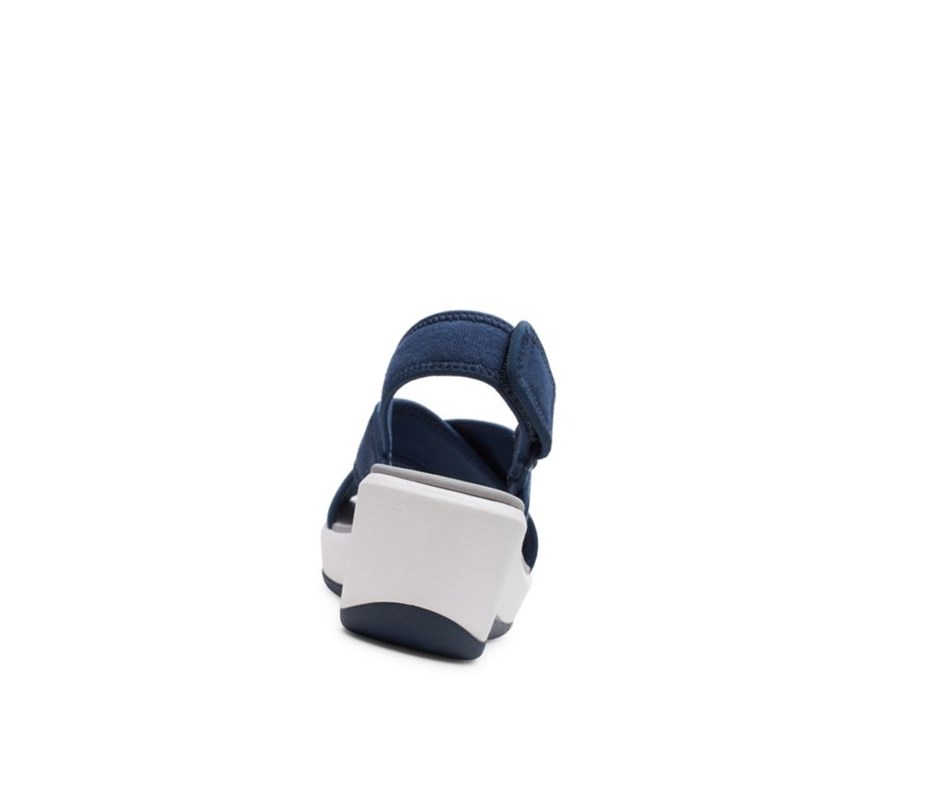 Clarks Step Cali Cove Textil Keilabsatz Sandalen Damen Navy | WTMP50439