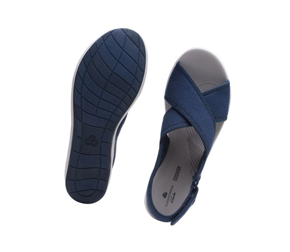 Clarks Step Cali Cove Textil Keilabsatz Sandalen Damen Navy | WTMP50439