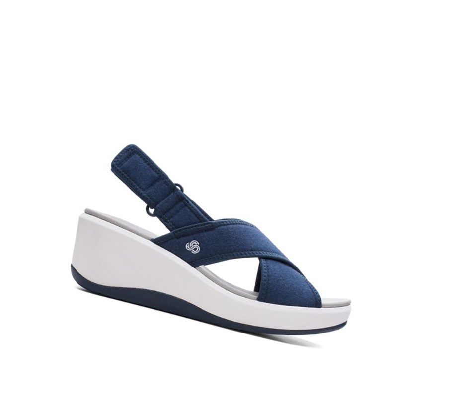 Clarks Step Cali Cove Textil Keilabsatz Sandalen Damen Navy | WTMP50439