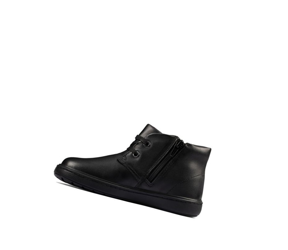 Clarks Street Step Leder Stiefeletten Mädchen Schwarz | EFYH18745