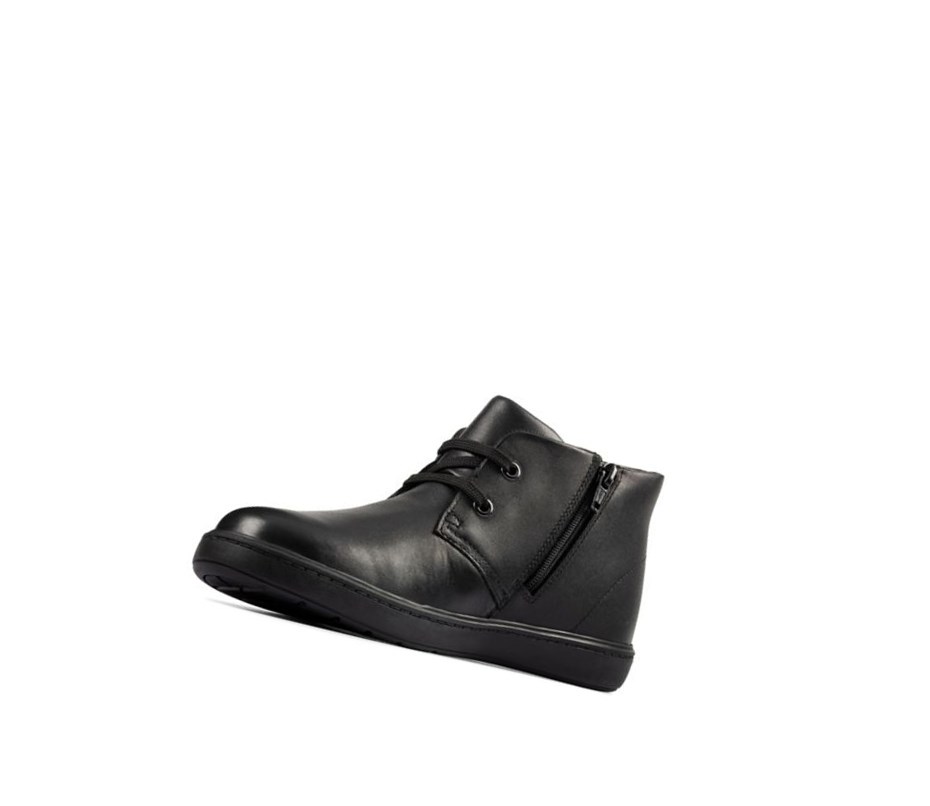Clarks Street Step Leder Stiefeletten Mädchen Schwarz | XKRG24087