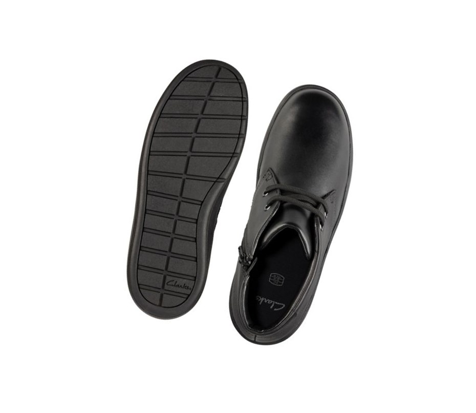 Clarks Street Step Leder Stiefeletten Mädchen Schwarz | XKRG24087