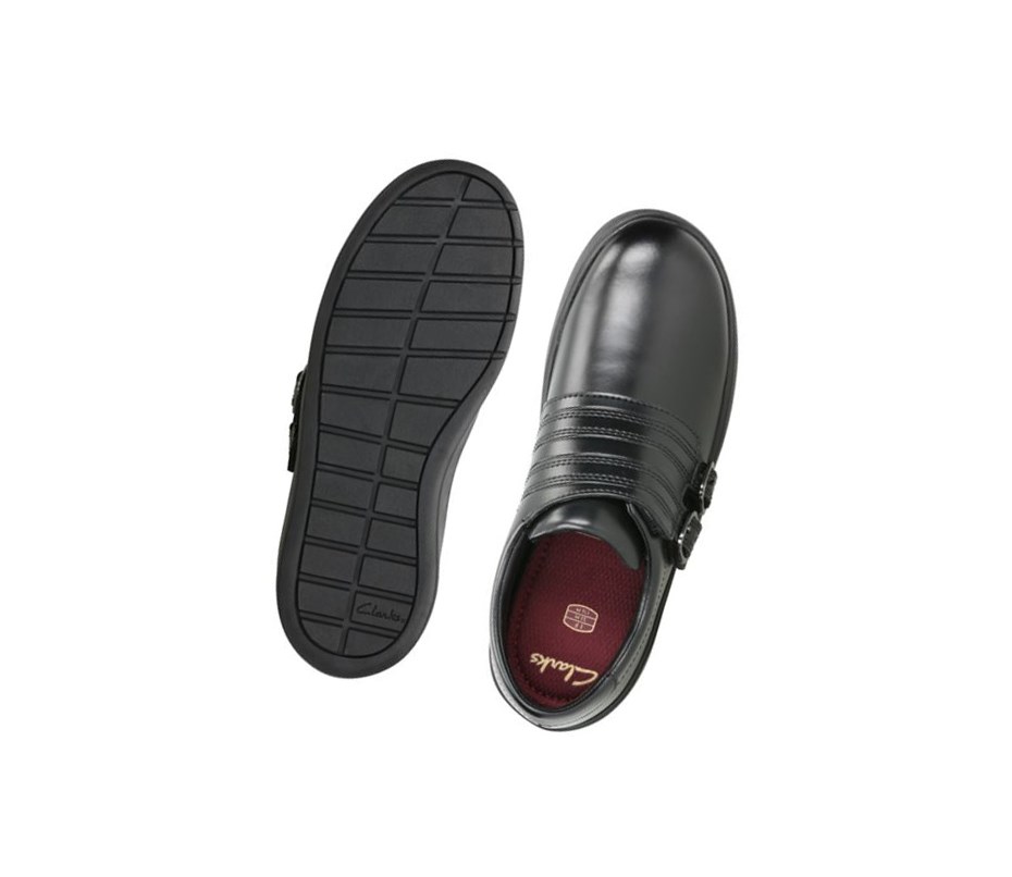 Clarks Street Stride Leder Schulschuhe Mädchen Schwarz | CZDS05768