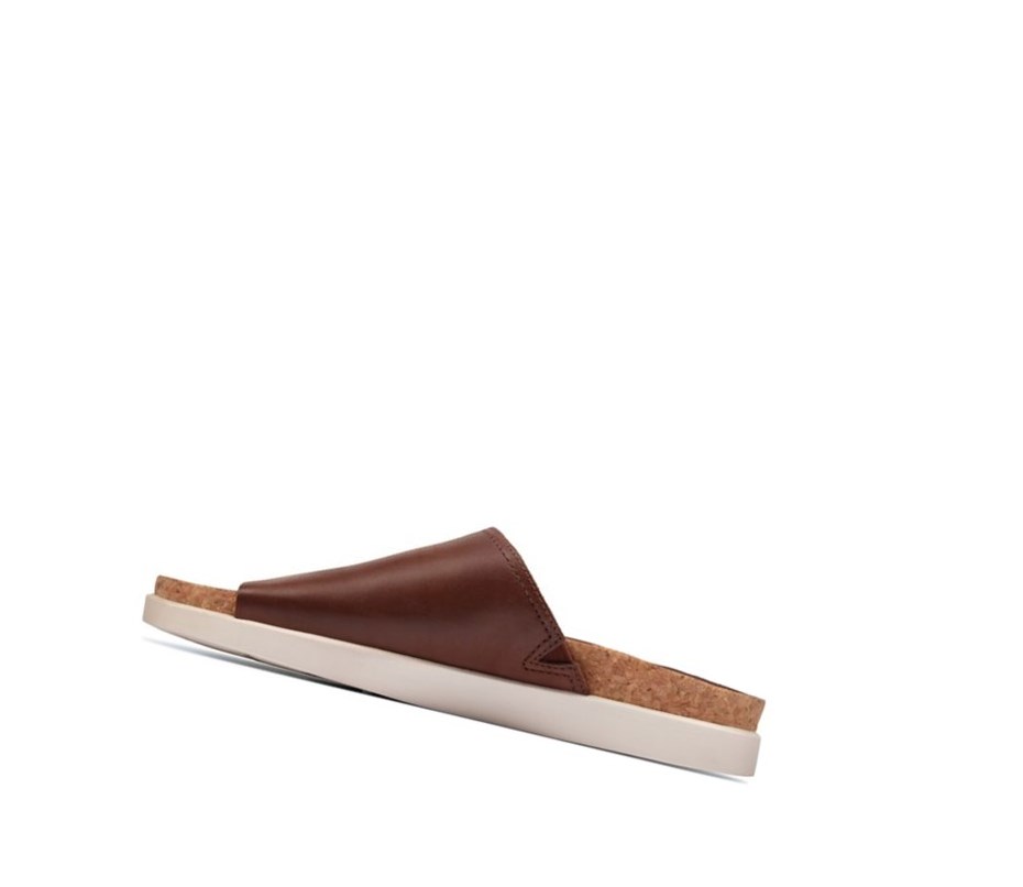 Clarks Sunder Badelatschen Leder Slip On Schuhe Herren Braun | TOKI08754