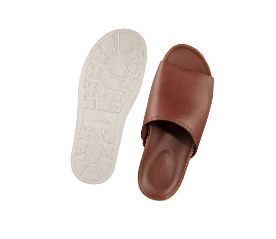 Clarks Sunder Badelatschen Leder Slip On Schuhe Herren Braun | TOKI08754