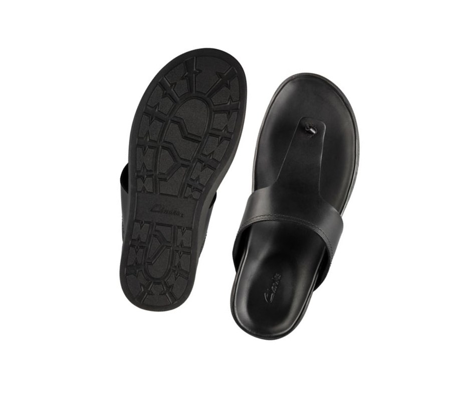 Clarks Sunder Post Leder Lässige Sandalen Herren Schwarz | PNGM50186