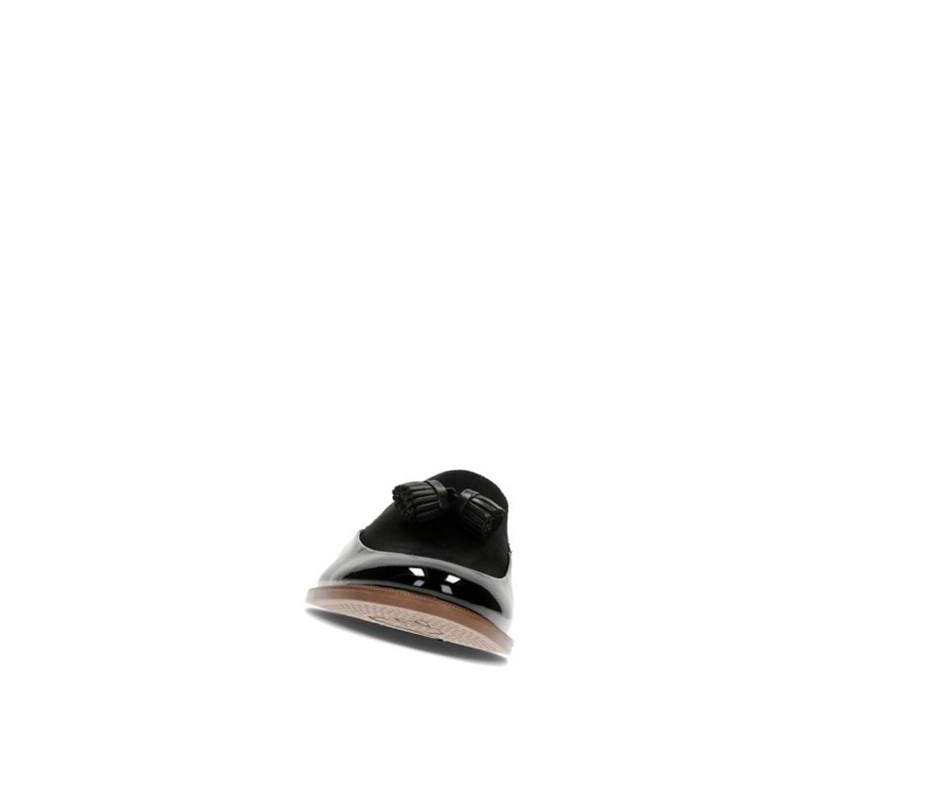 Clarks Taylor Spring Lack Wildleder Slip On Schuhe Damen Schwarz | VPFZ52139