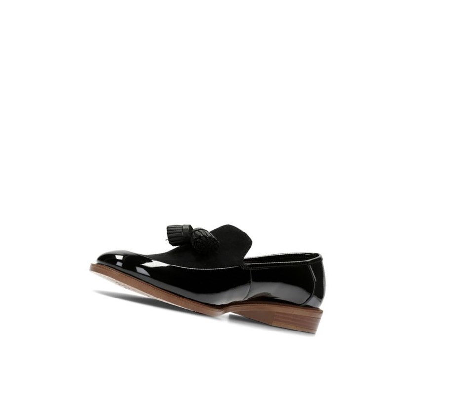 Clarks Taylor Spring Lack Wildleder Slip On Schuhe Damen Schwarz | VPFZ52139