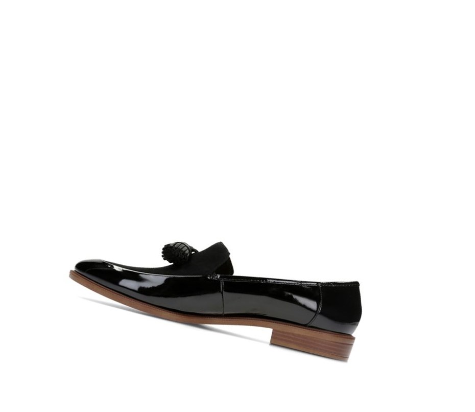 Clarks Taylor Spring Lack Wildleder Slip On Schuhe Damen Schwarz | VPFZ52139