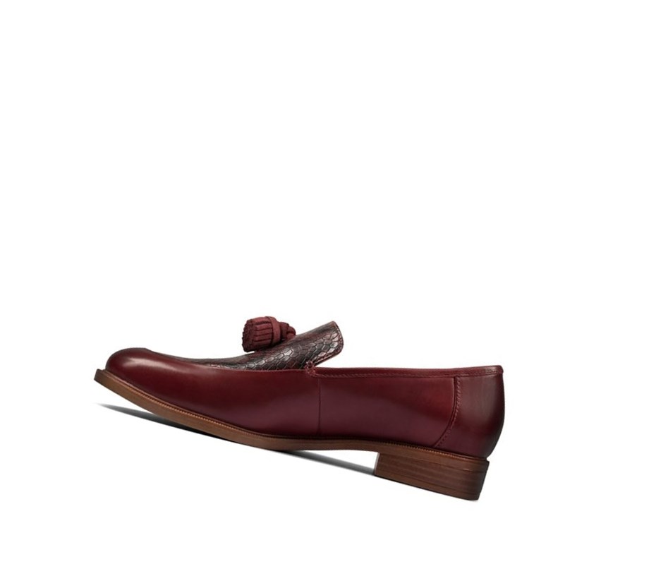 Clarks Taylor Spring Leder Flache Schuhe Damen Tiefesrot | IEQS36274