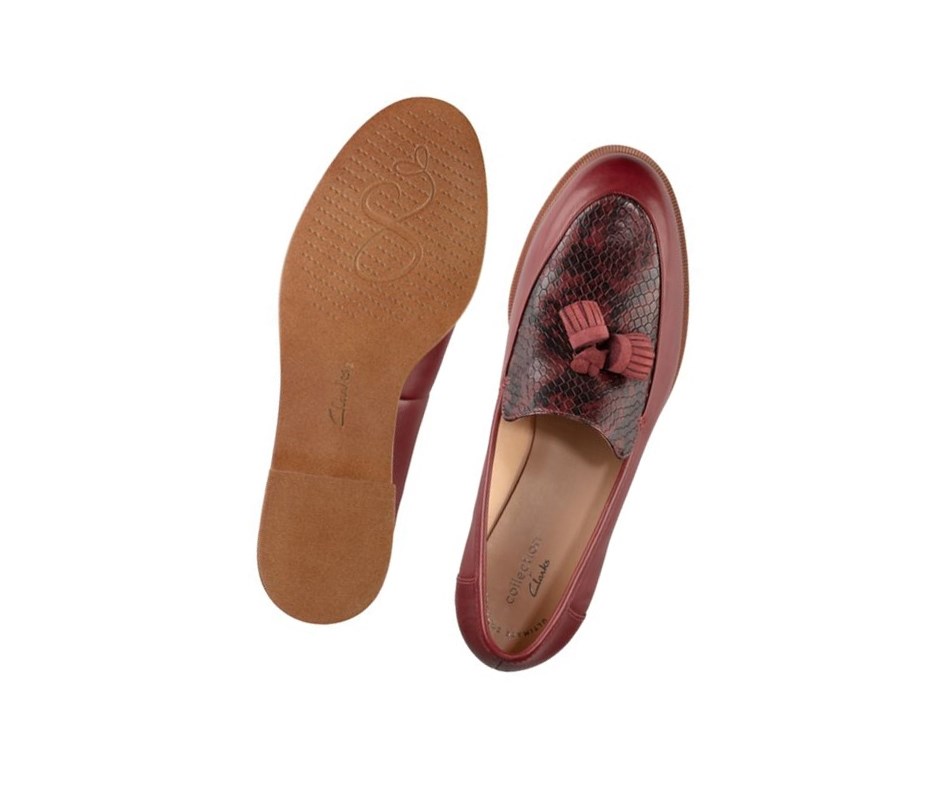 Clarks Taylor Spring Leder Slip On Schuhe Damen Tiefesrot | TKJE84756