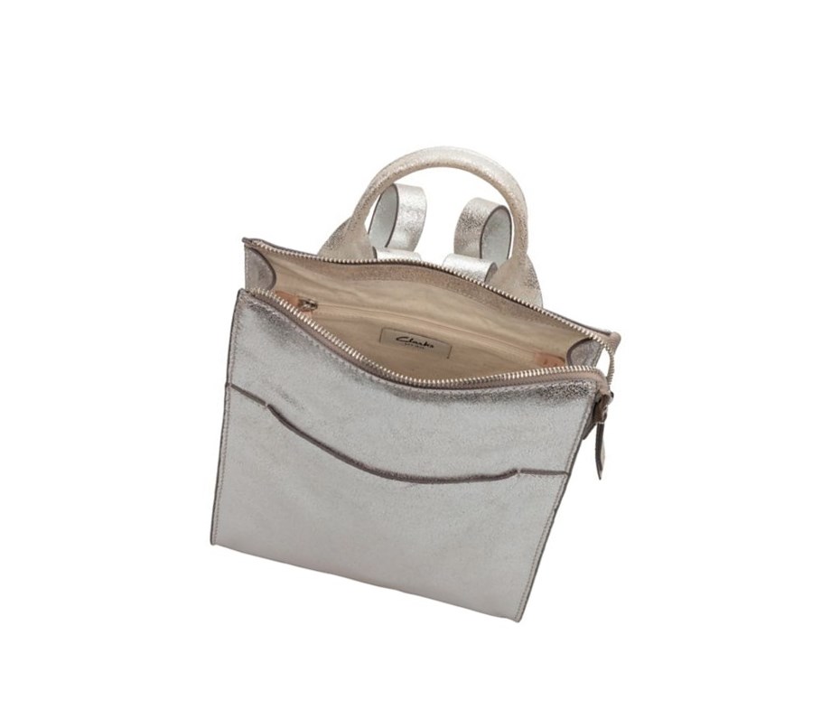 Clarks The Hayle Small Leder Rucksäcke Damen Silber | NQIK79642