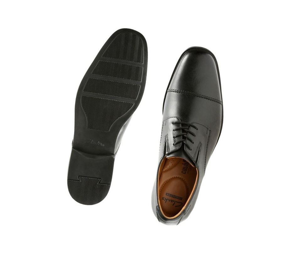 Clarks Tilden Cap Leder Weite Fit Lederschuhe Herren Schwarz | JOTW10738
