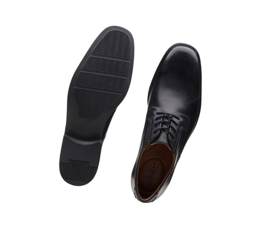 Clarks Tilden Plain Leder Weite Fit Lederschuhe Herren Schwarz | ZAUW45367