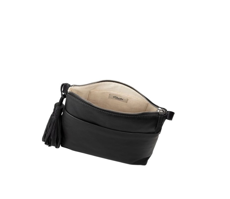 Clarks Topsham Shine Leder crossbody taschen Damen Schwarz | ELDF58193
