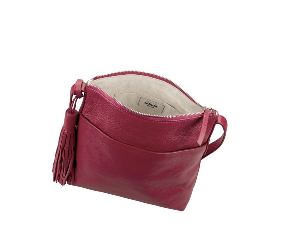 Clarks Topsham Shine Leder crossbody taschen Damen Fuchsie | GOBT65084