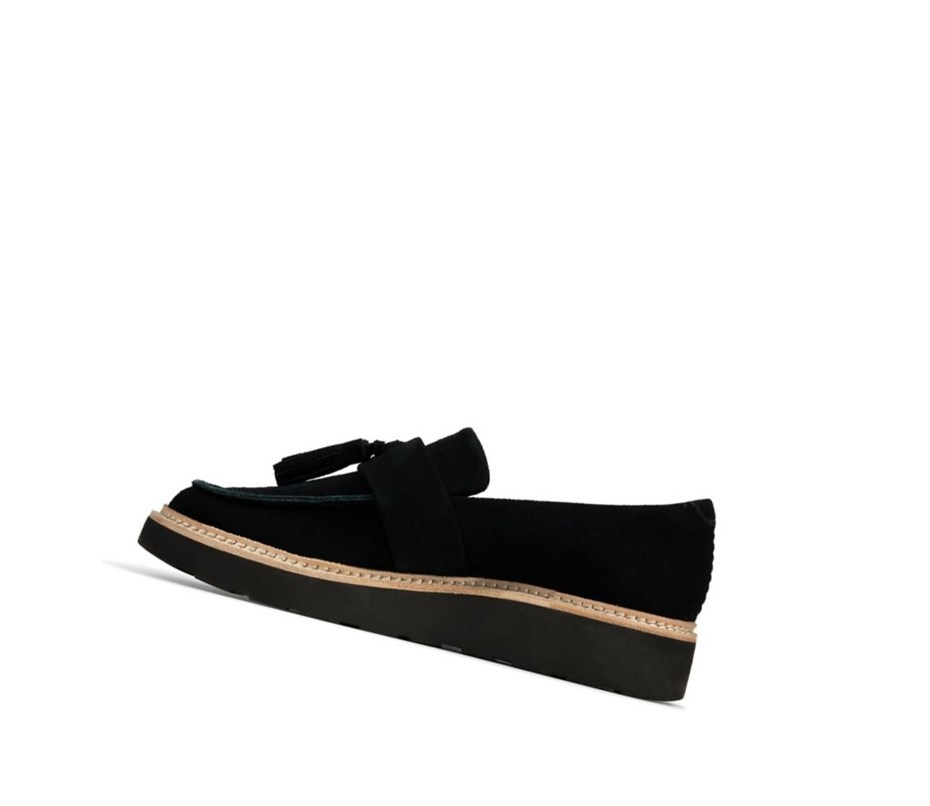 Clarks Trace Tassel Wildleder Loafers Damen Schwarz | EQXG82395