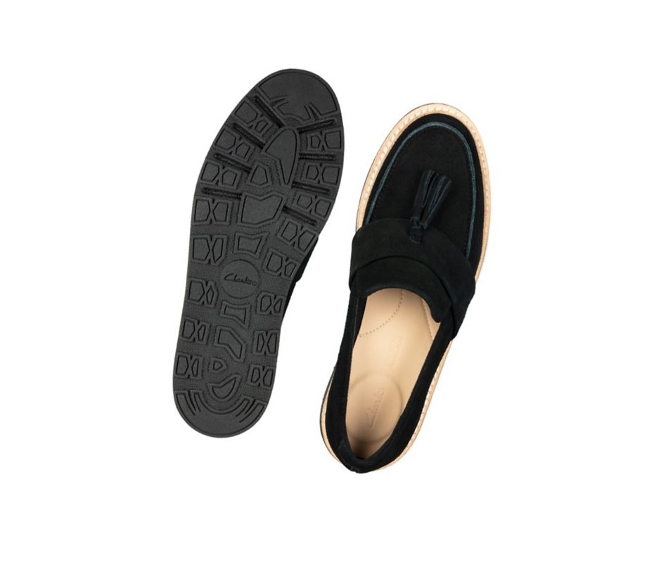 Clarks Trace Tassel Wildleder Loafers Damen Schwarz | EQXG82395