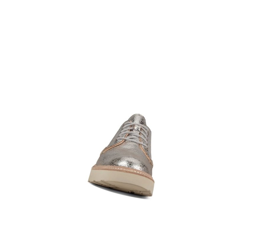 Clarks Trace Walk Leder Schnürschuhe Damen Silber Metal | RKCE71830
