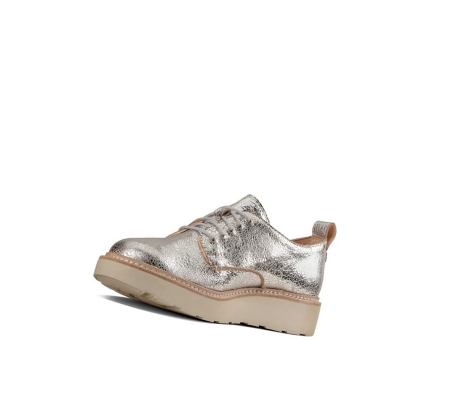 Clarks Trace Walk Leder Schnürschuhe Damen Silber Metal | RKCE71830