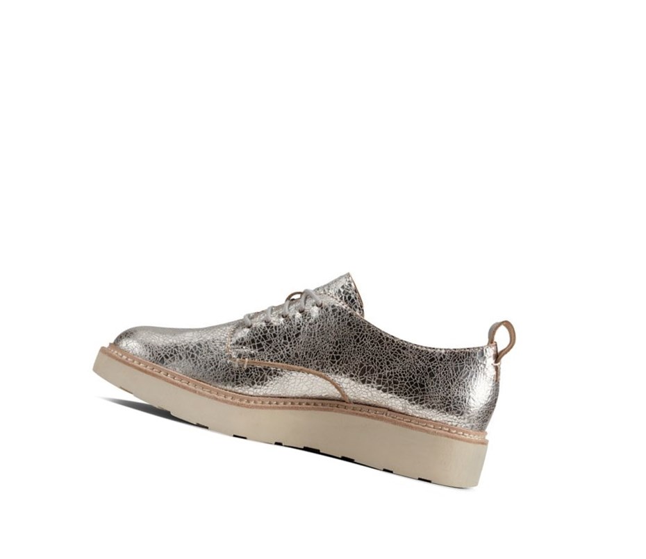 Clarks Trace Walk Leder Schnürschuhe Damen Silber Metal | RKCE71830