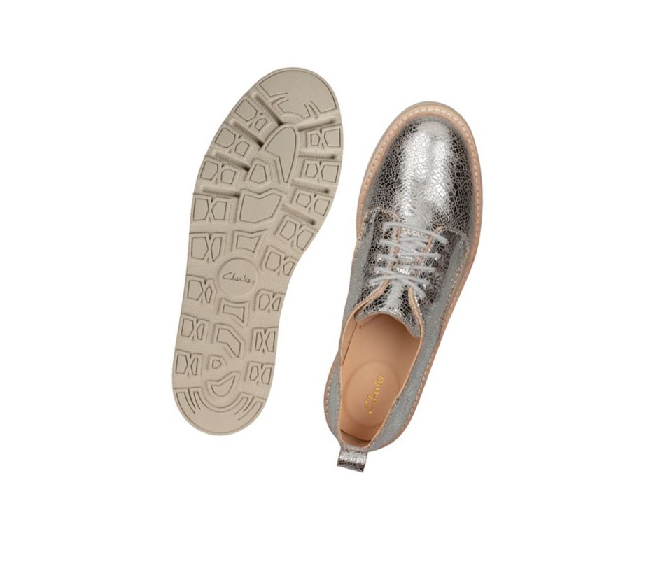 Clarks Trace Walk Leder Schnürschuhe Damen Silber Metal | RKCE71830
