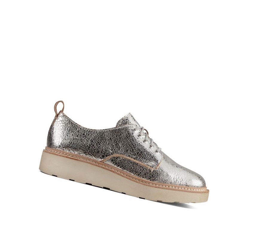 Clarks Trace Walk Leder Schnürschuhe Damen Silber Metal | RKCE71830