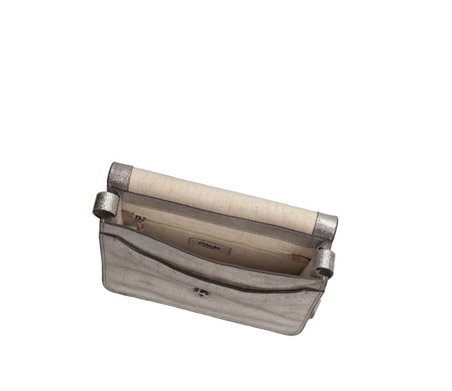 Clarks Treen River Leder crossbody taschen Damen Silber | XTJH68209