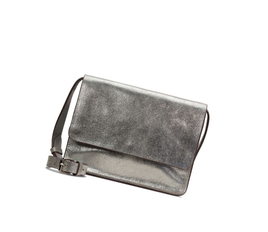 Clarks Treen River Leder crossbody taschen Damen Silber | XTJH68209