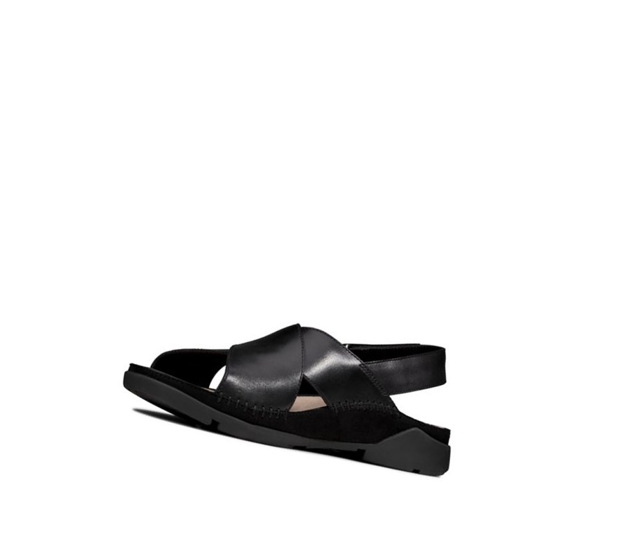 Clarks Tri Alexia Leder Flache Sandalen Damen Schwarz | CJUK78625