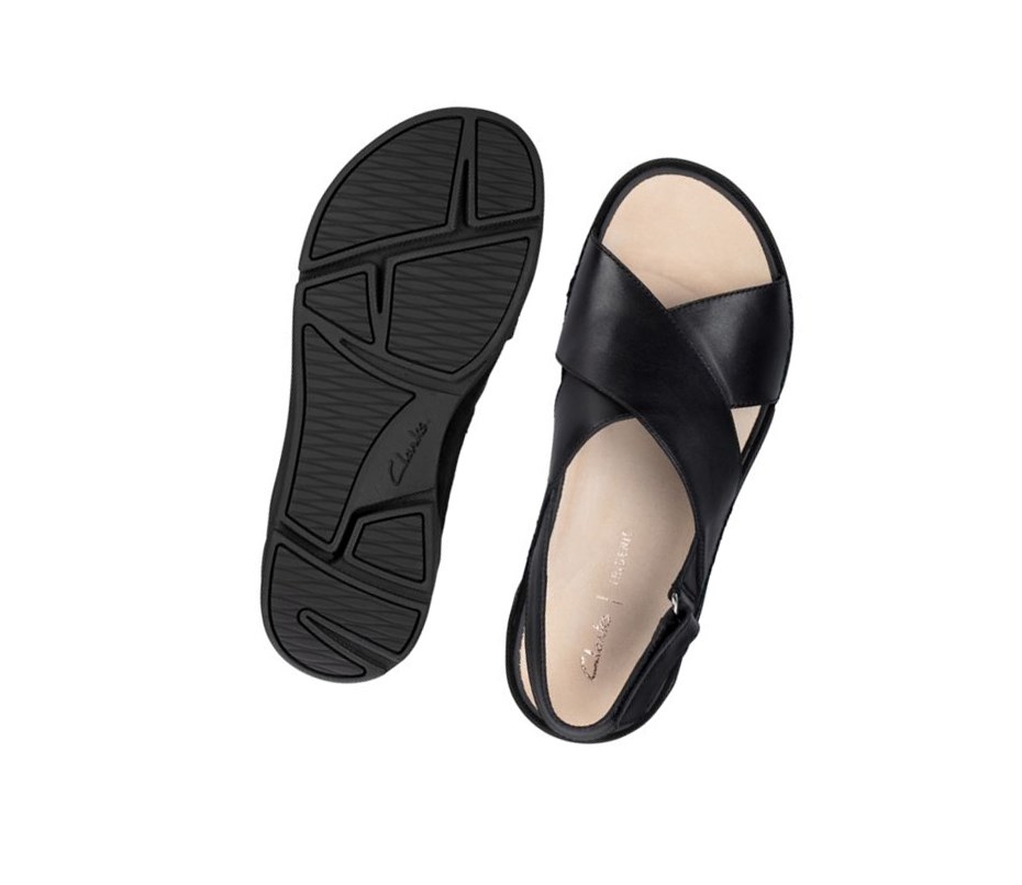 Clarks Tri Alexia Leder Flache Sandalen Damen Schwarz | CJUK78625
