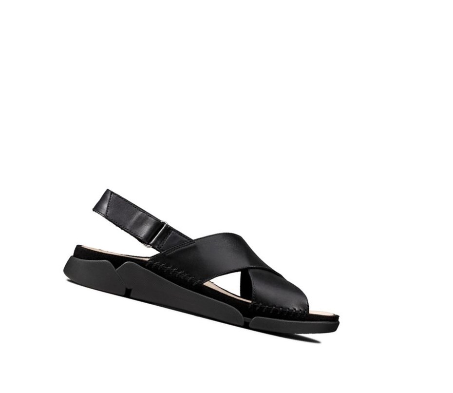 Clarks Tri Alexia Leder Flache Sandalen Damen Schwarz | CJUK78625