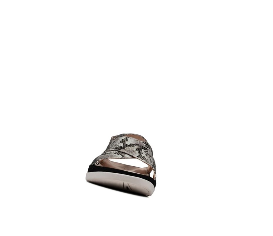 Clarks Tri Alexia Wildleder Flache Sandalen Damen Grau Schlangenoptik | STWM59741