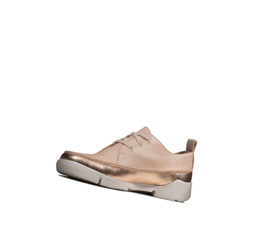 Clarks Tri Clara Leder Lässige Turnschuhe Damen Hautfarbe | JRLN05234