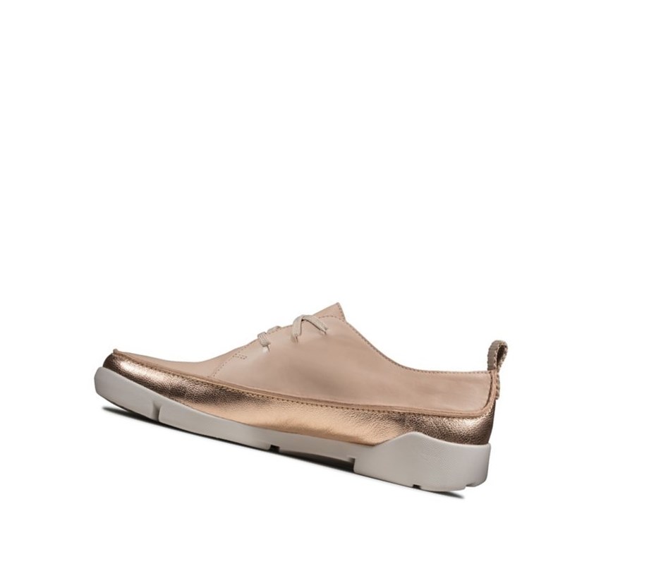 Clarks Tri Clara Leder Lässige Turnschuhe Damen Hautfarbe | JRLN05234