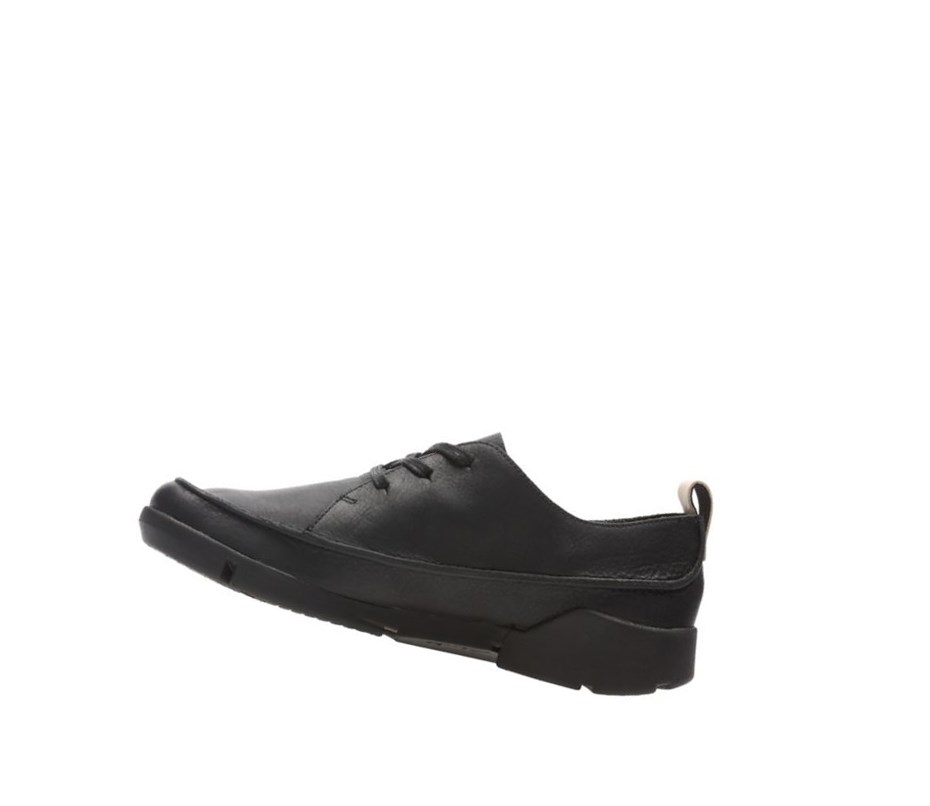 Clarks Tri Clara Leder Lässige Turnschuhe Damen Schwarz | QAPV78964