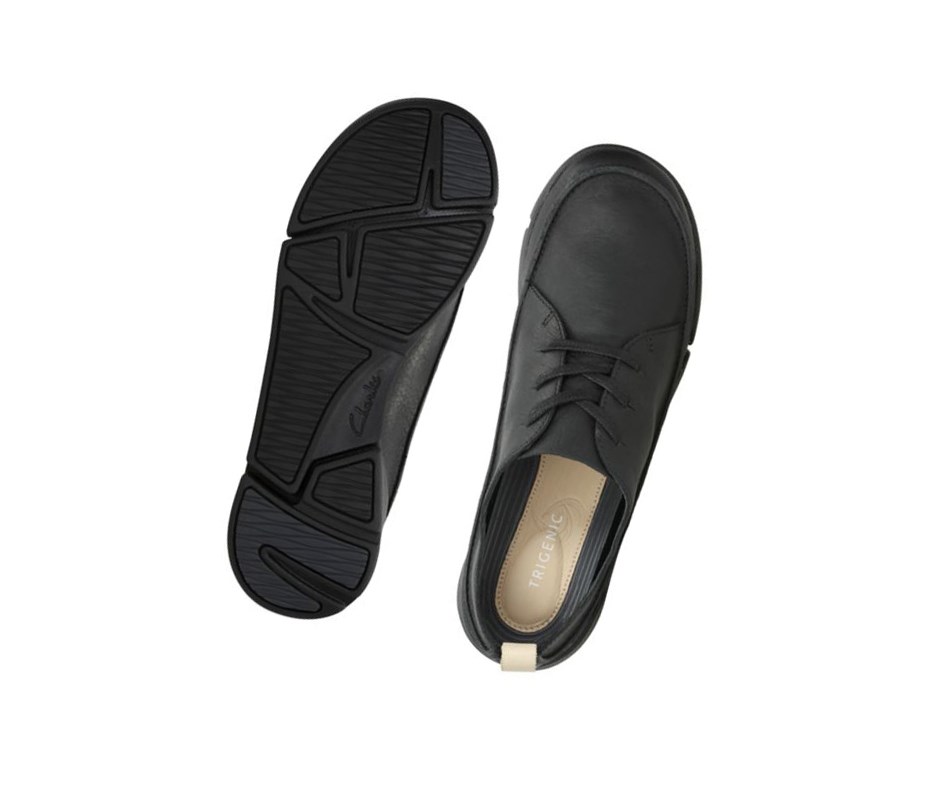 Clarks Tri Clara Leder Lässige Turnschuhe Damen Schwarz | QAPV78964