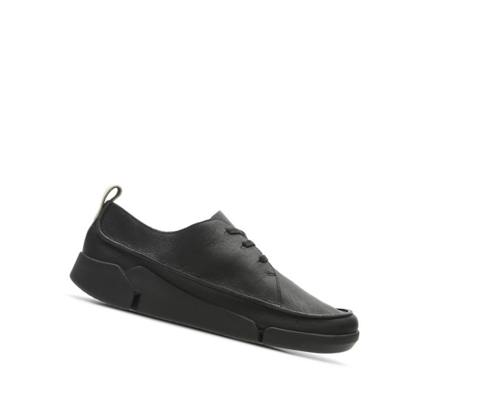 Clarks Tri Clara Leder Lässige Turnschuhe Damen Schwarz | QAPV78964