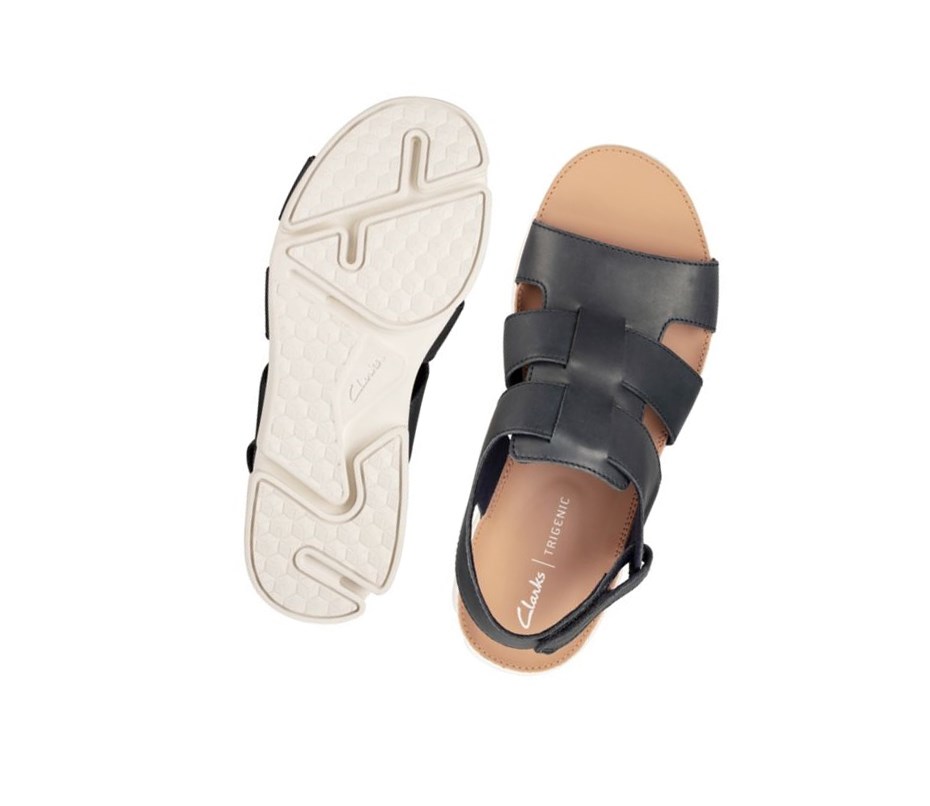 Clarks Tri Cove Sky Leder Lässige Sandalen Herren Navy | FYLG78650